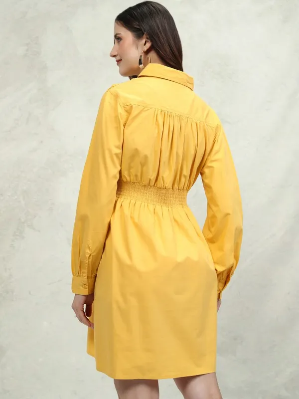Tokyo Talkies Women Yellow Solid Fit and Flare Dress