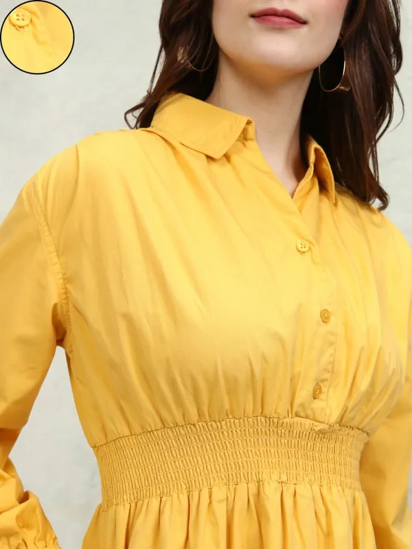 Tokyo Talkies Women Yellow Solid Fit and Flare Dress