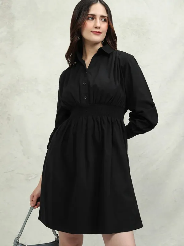 Tokyo Talkies Women Black Solid Fit And Flare Dress