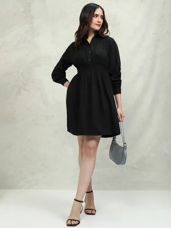 Tokyo Talkies Women Black Solid Fit And Flare Dress