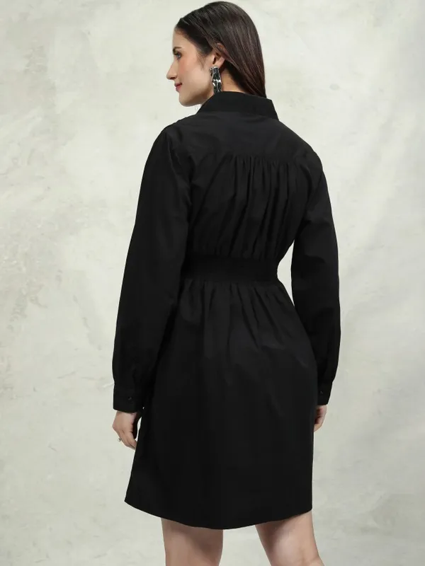Tokyo Talkies Women Black Solid Fit And Flare Dress