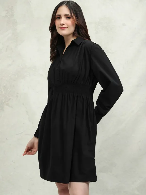 Tokyo Talkies Women Black Solid Fit And Flare Dress