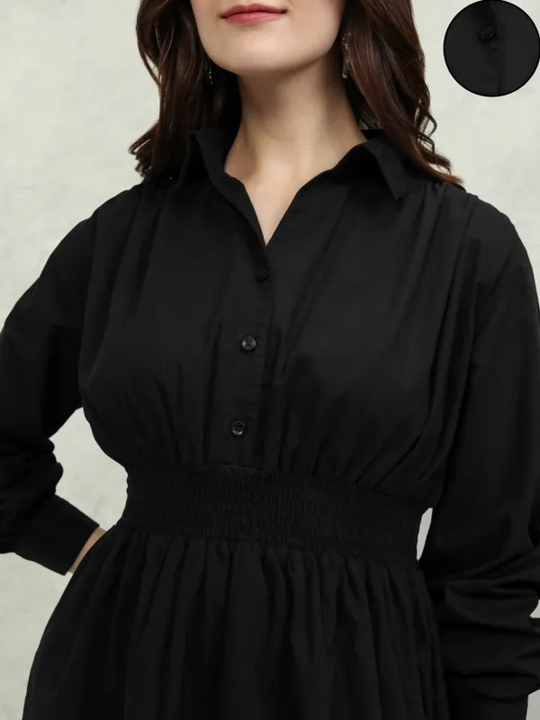 Tokyo Talkies Women Black Solid Fit And Flare Dress