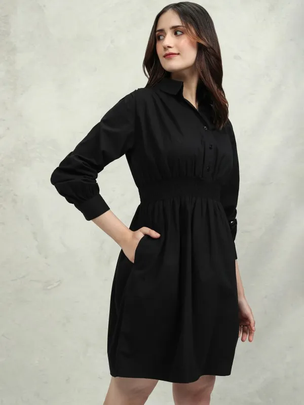 Tokyo Talkies Women Black Solid Fit And Flare Dress