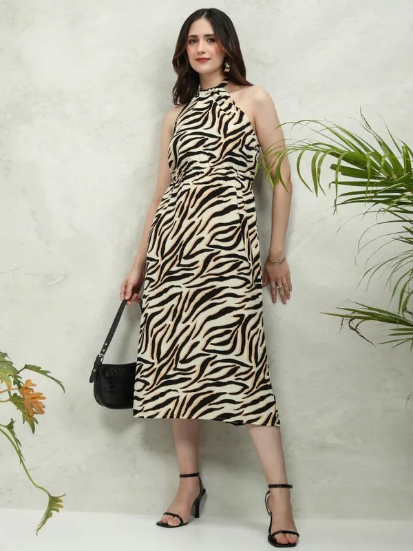 Tokyo Talkies Women Cream Printed Maxi Dress