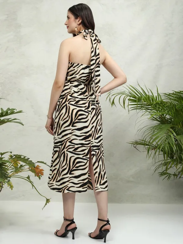 Tokyo Talkies Women Cream Printed Maxi Dress