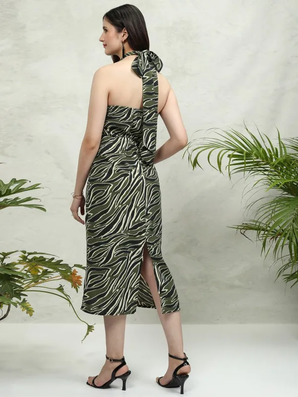 Tokyo Talkies Women Olive Printed A-Line Dress