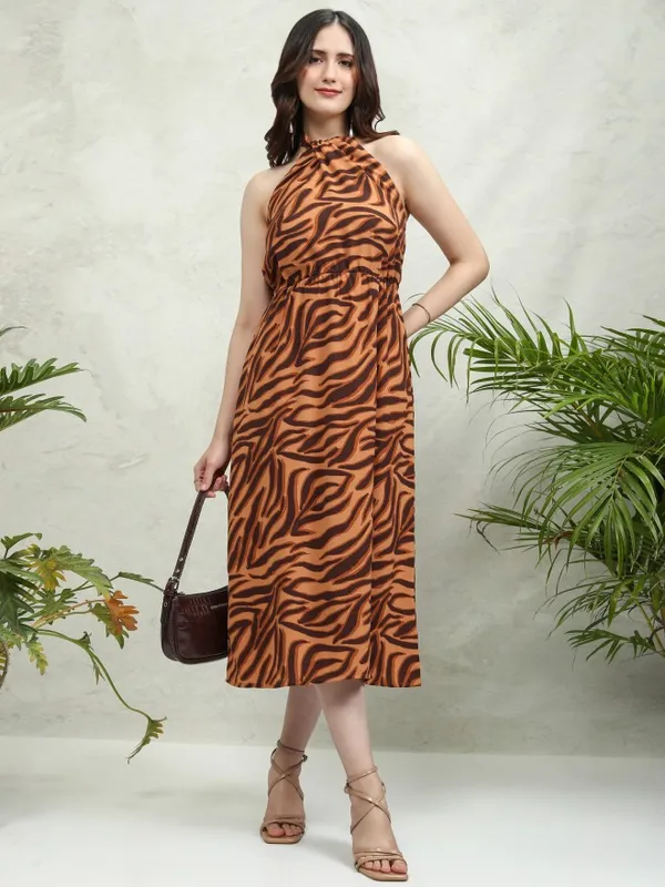 Tokyo Talkies Women Brown Printed Maxi Dress