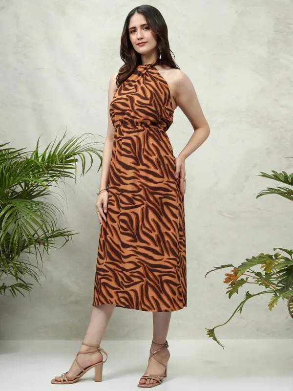 Tokyo Talkies Women Brown Printed Maxi Dress