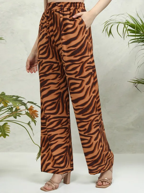 Tokyo Talkies Women Brown Printed Flared Casual Trouser