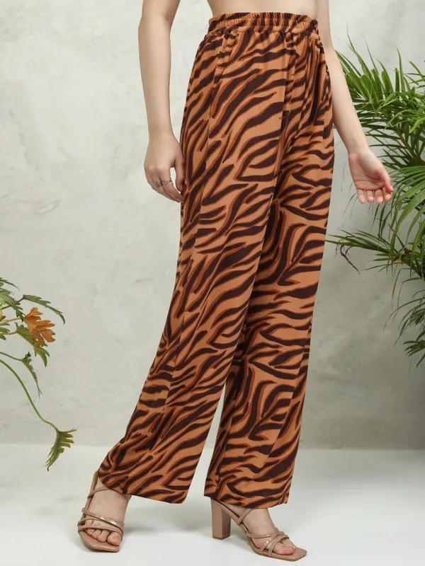 Tokyo Talkies Women Brown Printed Flared Casual Trouser