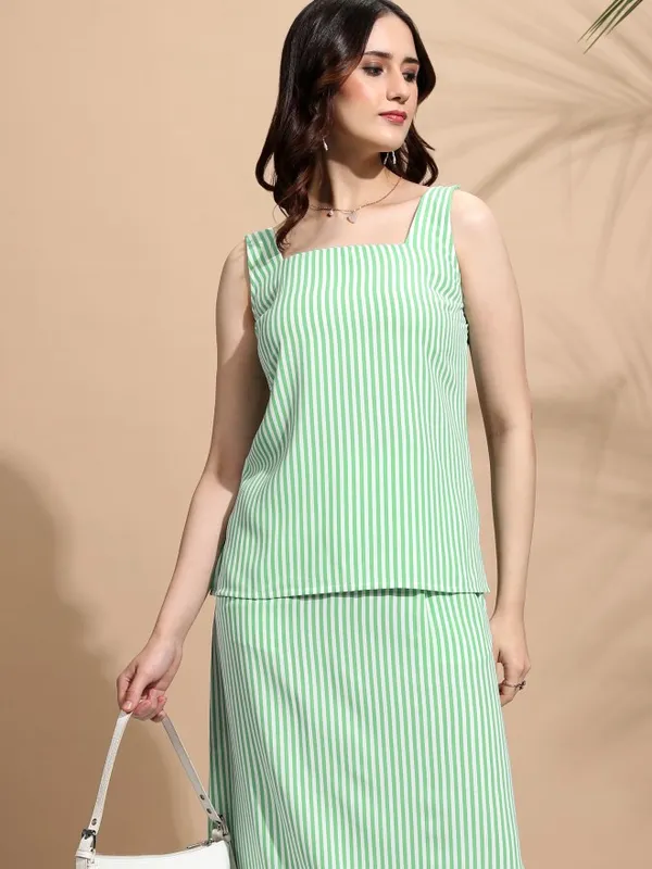 Tokyo Talkies Women Green Top With Skirt Co-Ords