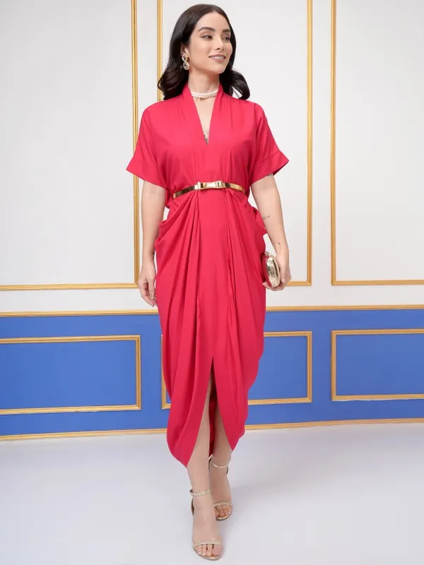 Vishudh Women Red Solid Kaftan Dress