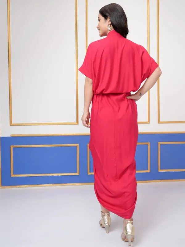 Vishudh Women Red Solid Kaftan Dress