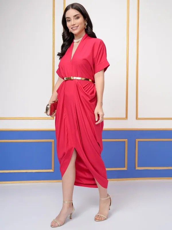 Vishudh Women Red Solid Kaftan Dress