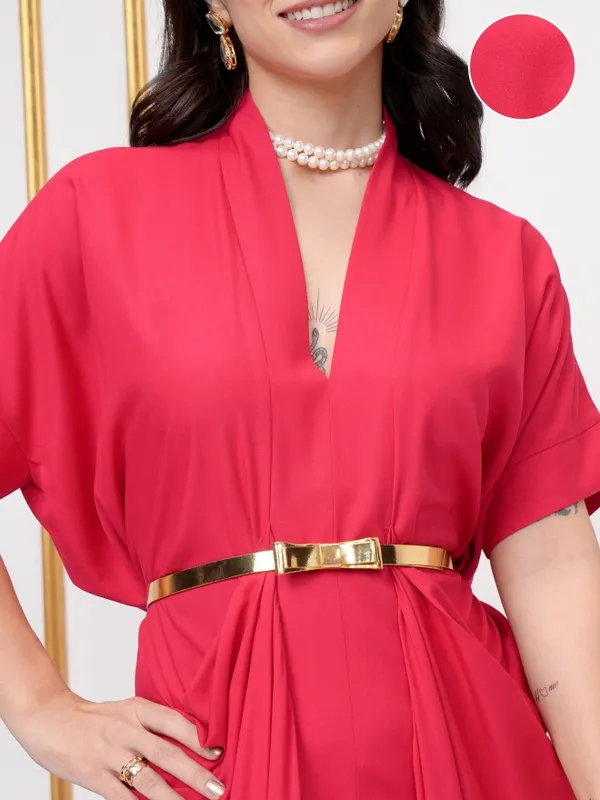 Vishudh Women Red Solid Kaftan Dress