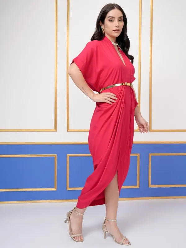 Vishudh Women Red Solid Kaftan Dress