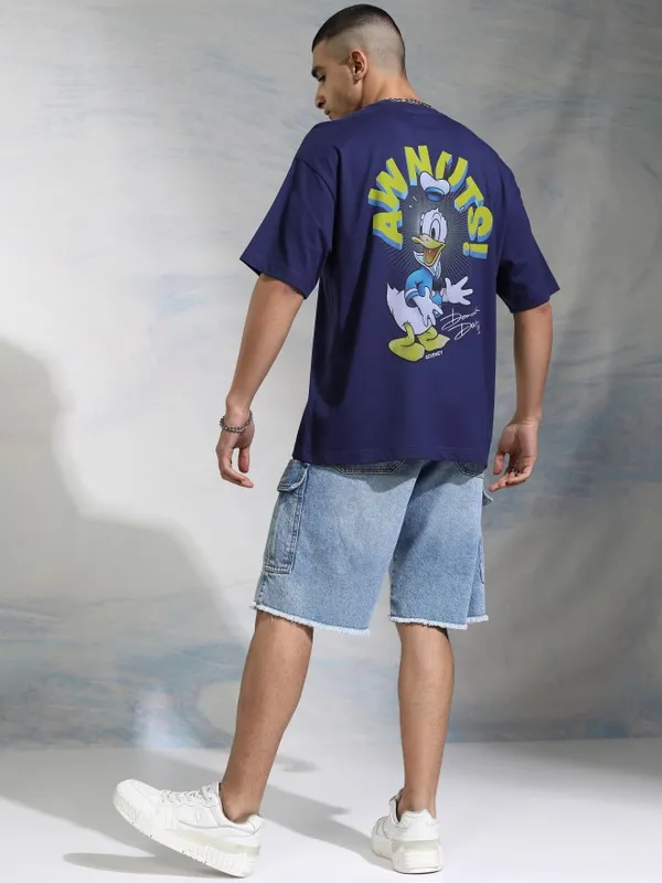 Donald Duck Men Printed Round Neck Oversized Fit T-Shirt