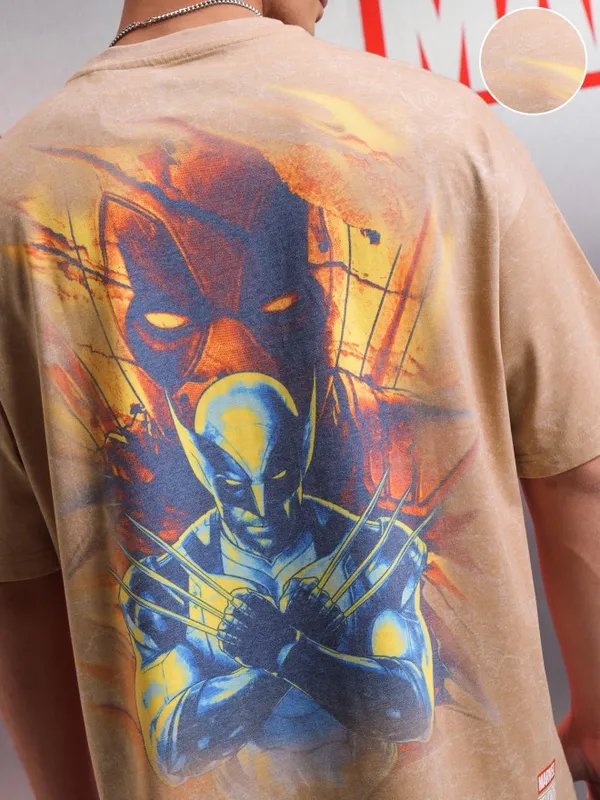 Marvel By Highlander Men Brown Deadpool Printed Round Neck Oversized Fit T-Shirt
