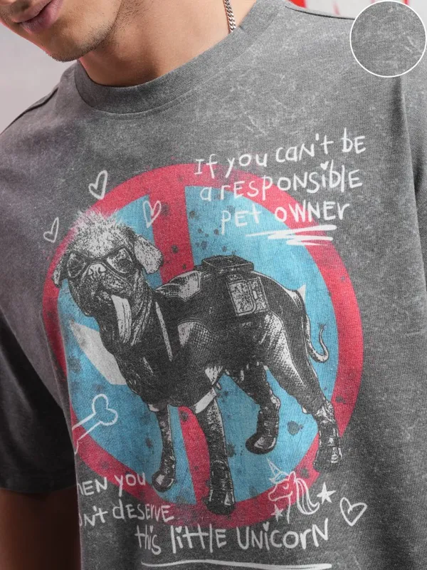 Dogpool Men Printed Round Neck Oversized Fit T-Shirt