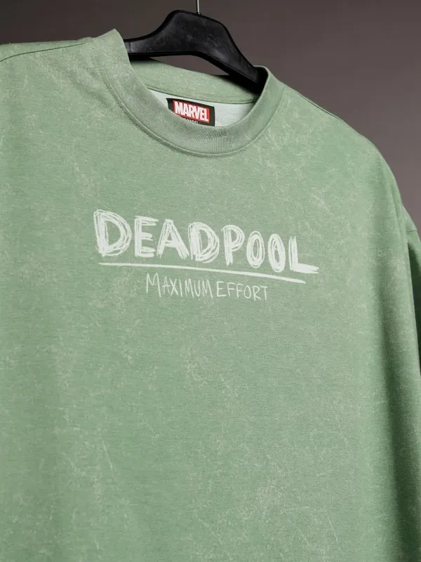 Marvel By Highlander Men Green Deadpool Printed Round Neck Oversized Fit T-Shirt