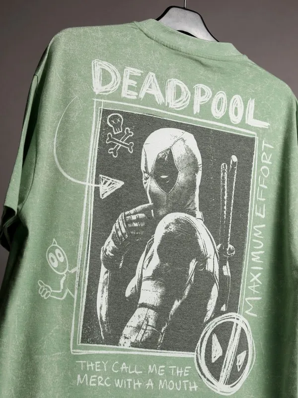 Marvel By Highlander Men Green Deadpool Printed Oversized Fit T-Shirt