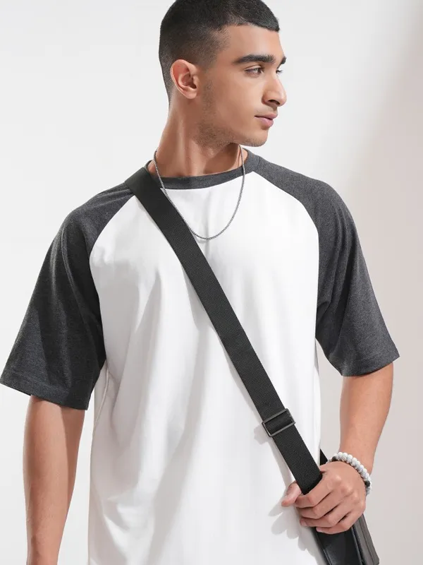 Highlander Men White Colourblocked Oversized Fit T-Shirt