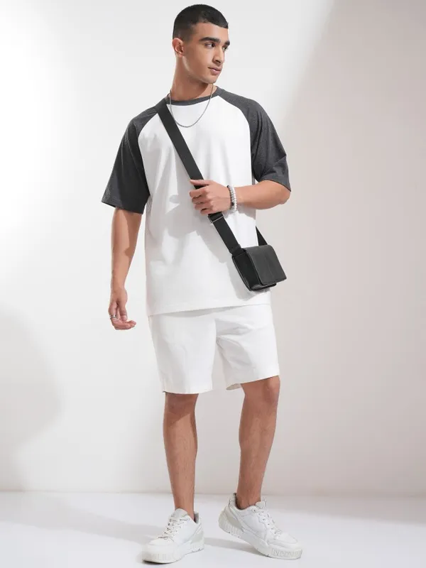 Highlander Men White Colourblocked Oversized Fit T-Shirt