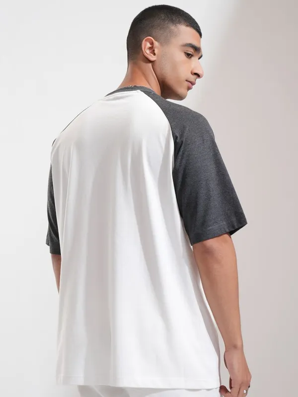Highlander Men White Colourblocked Oversized Fit T-Shirt