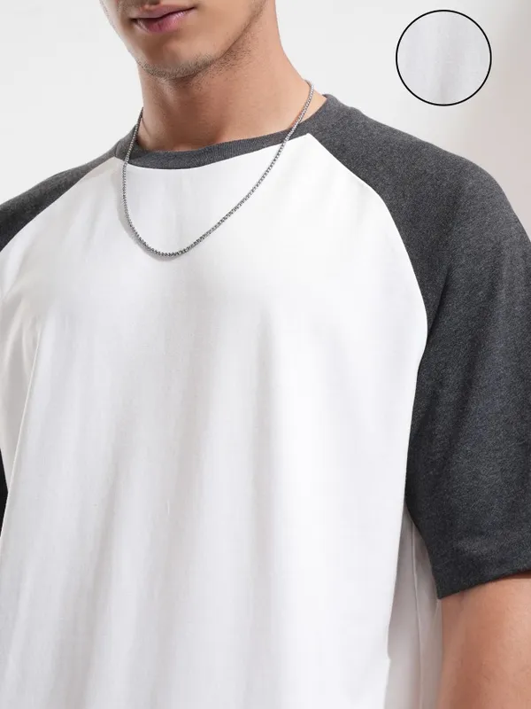 Highlander Men White Colourblocked Oversized Fit T-Shirt