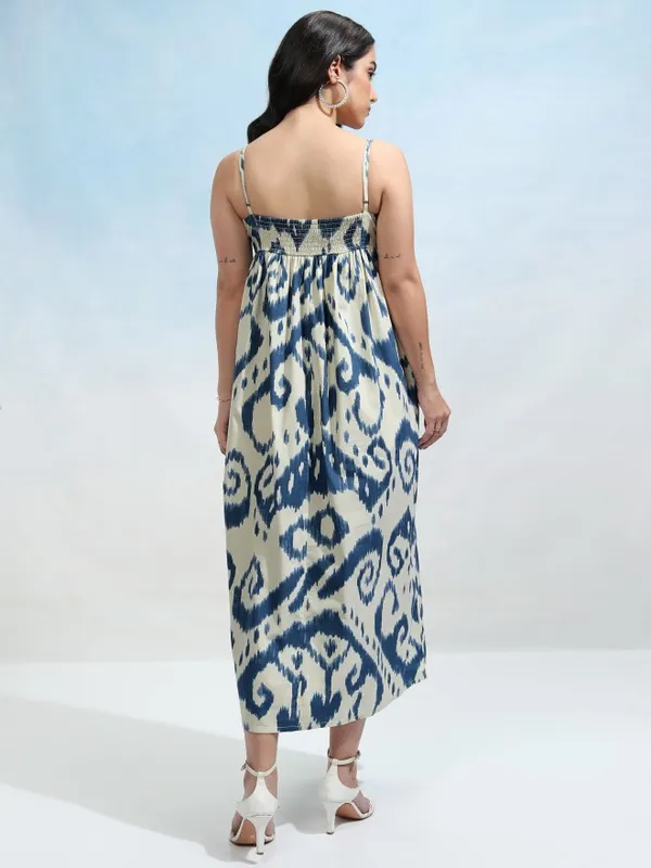 Tokyo Talkies Women Blue Printed Fit and Flare Dress