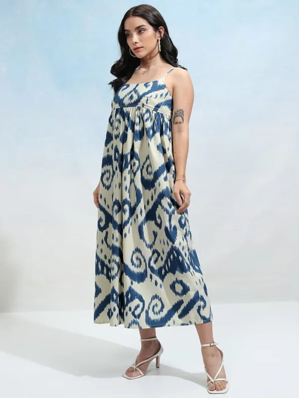 Tokyo Talkies Women Blue Printed Fit and Flare Dress