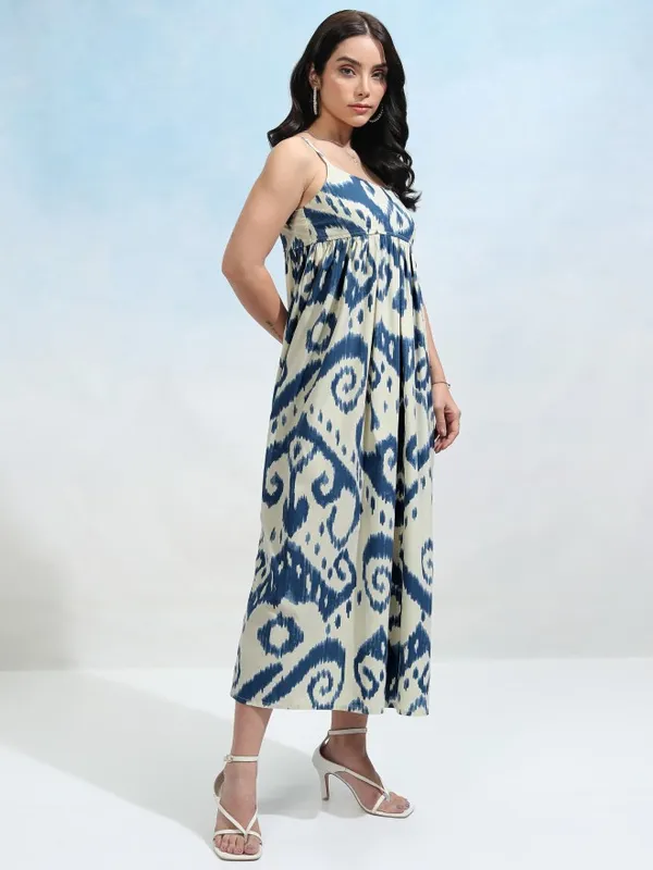 Tokyo Talkies Women Blue Printed Fit and Flare Dress