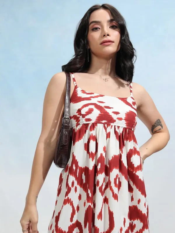 Tokyo Talkies Women Red Printed Fit and Flare Dress