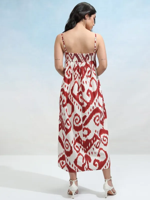 Tokyo Talkies Women Red Printed Fit and Flare Dress