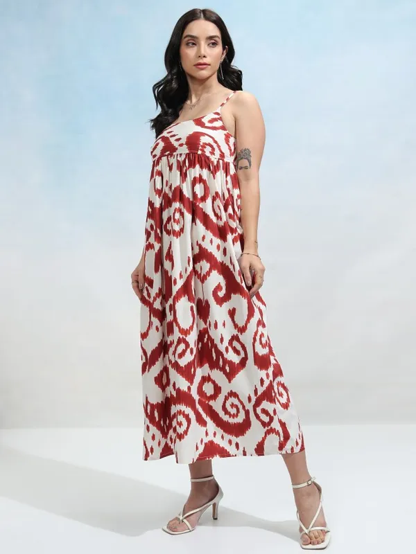 Tokyo Talkies Women Red Printed Fit and Flare Dress