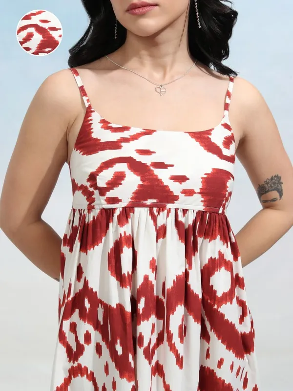 Tokyo Talkies Women Red Printed Fit and Flare Dress