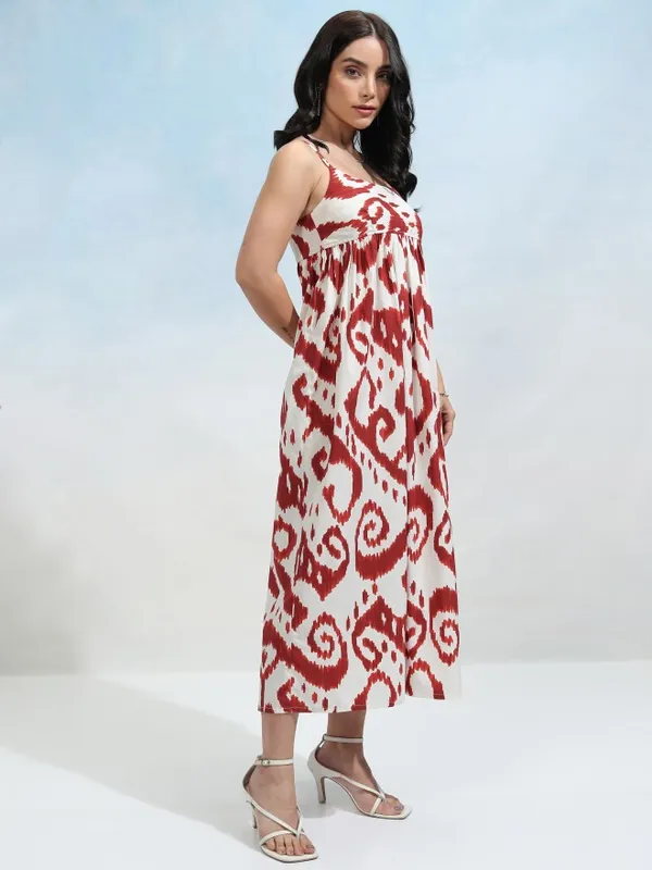 Tokyo Talkies Women Red Printed Fit and Flare Dress