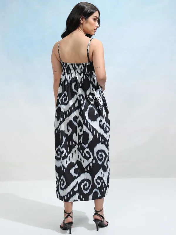 Tokyo Talkies Women Black Printed Fit and Flare Dress