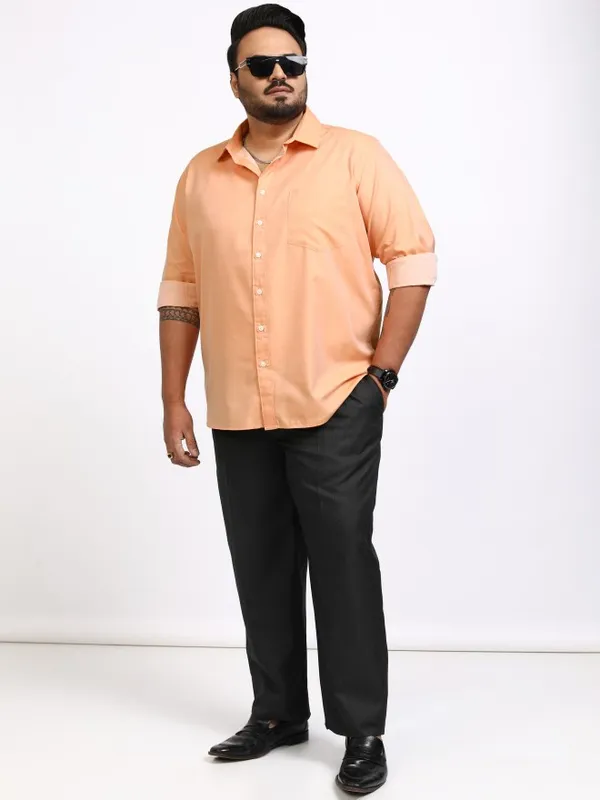 Highlander Men Orange Solid Relaxed Fit Casual Shirt