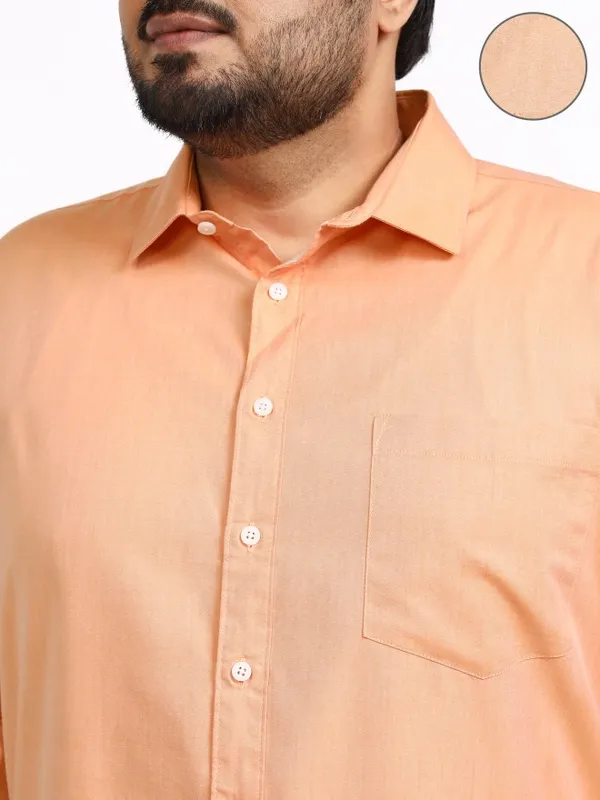 Highlander Men Orange Solid Relaxed Fit Casual Shirt
