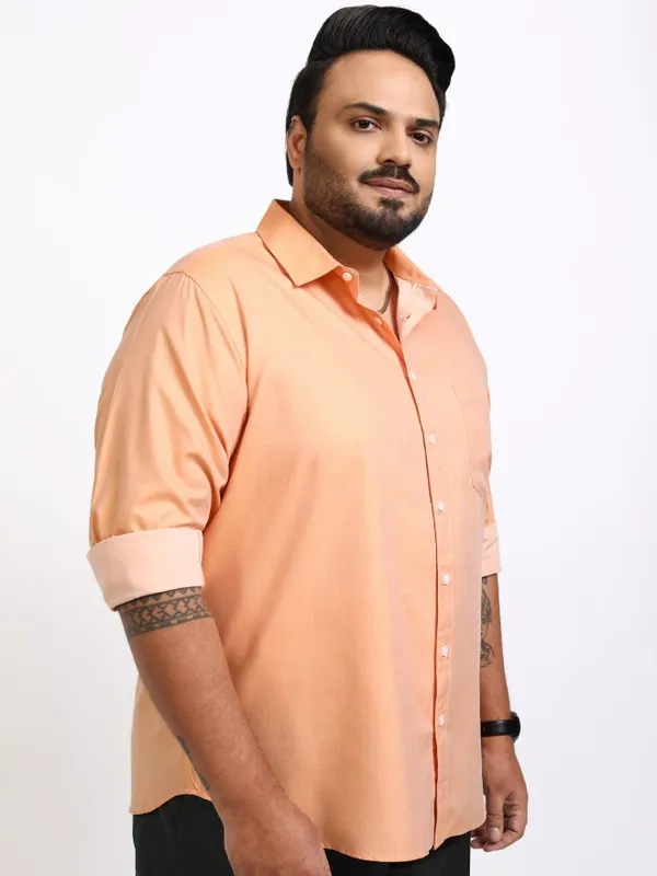 Highlander Men Orange Solid Relaxed Fit Casual Shirt
