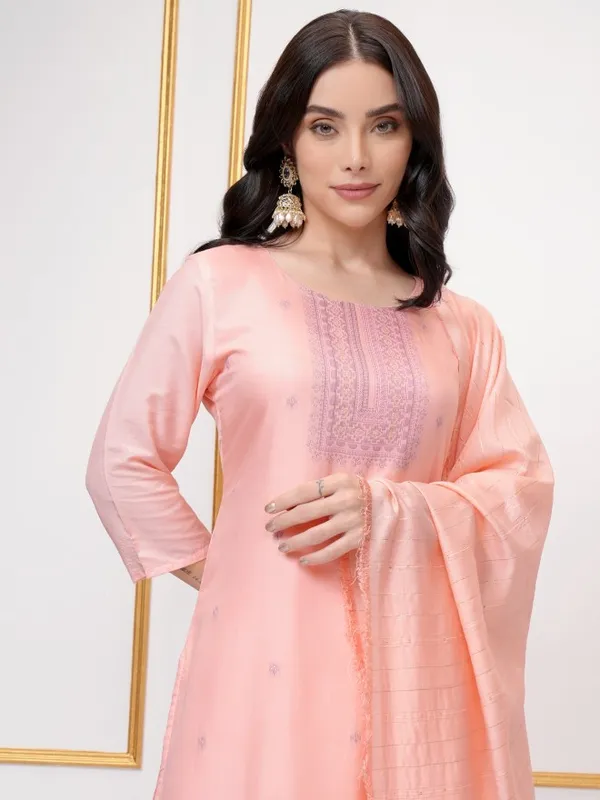 Vishudh Women Pink Printed Kurta With Trousers And Dupatta