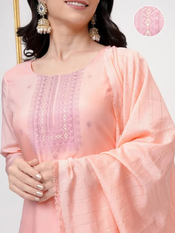 Vishudh Women Pink Printed Kurta With Trousers And Dupatta