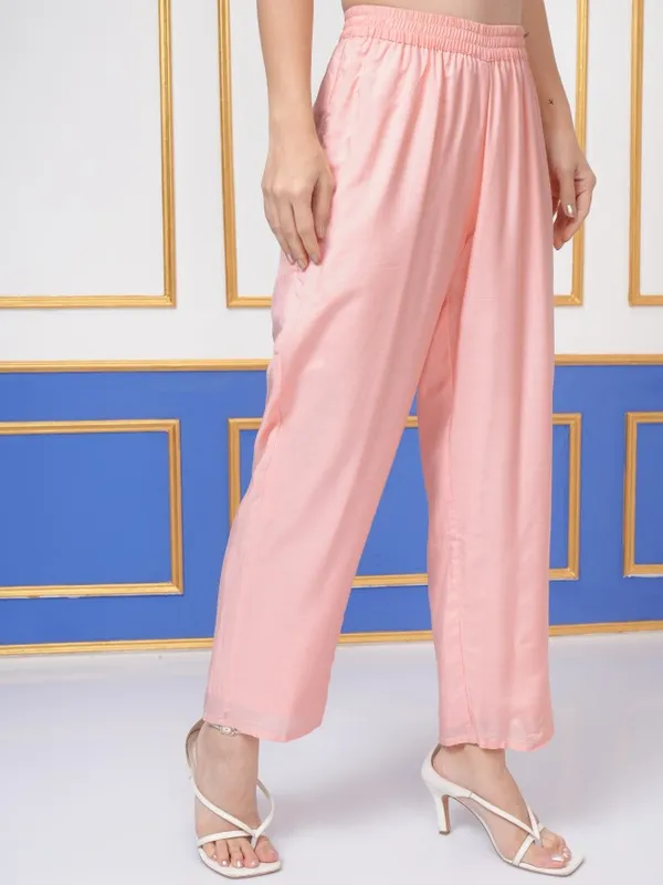 Vishudh Women Pink Printed Kurta With Trousers And Dupatta