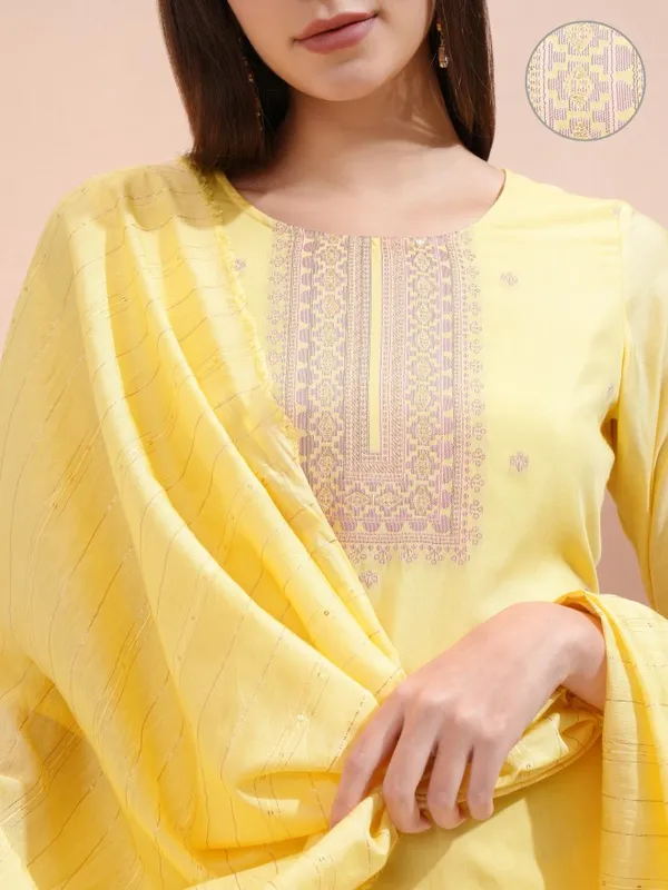 Vishudh Women Yellow Printed Kurta With Trousers And Dupatta