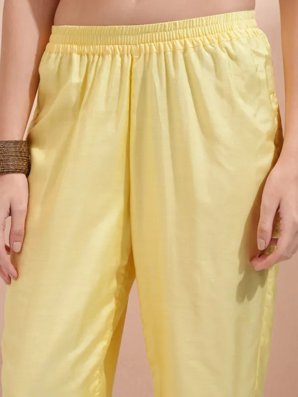 Vishudh Women Yellow Printed Kurta With Trousers And Dupatta