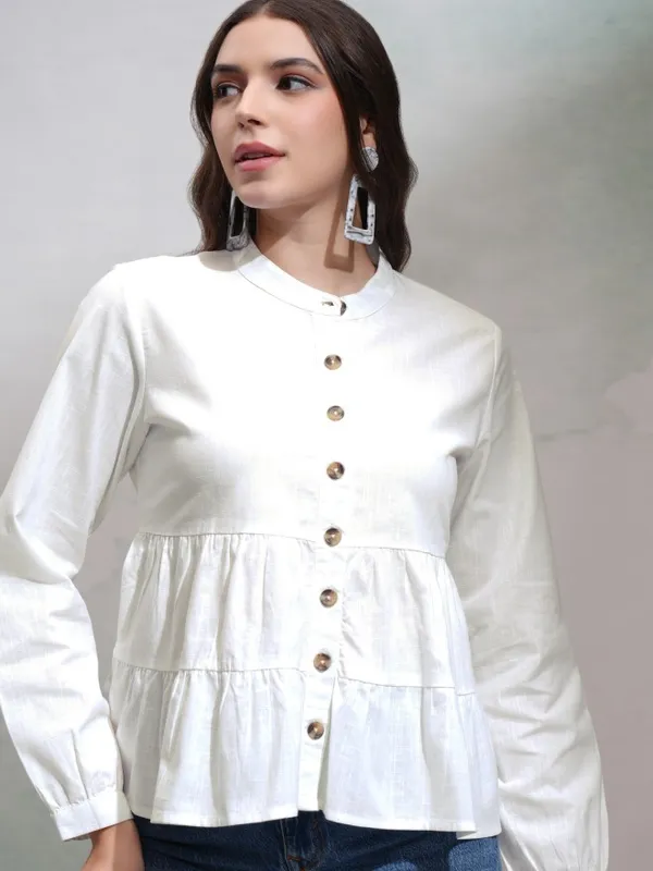 Tokyo Talkies Women White Solid Fitted Top