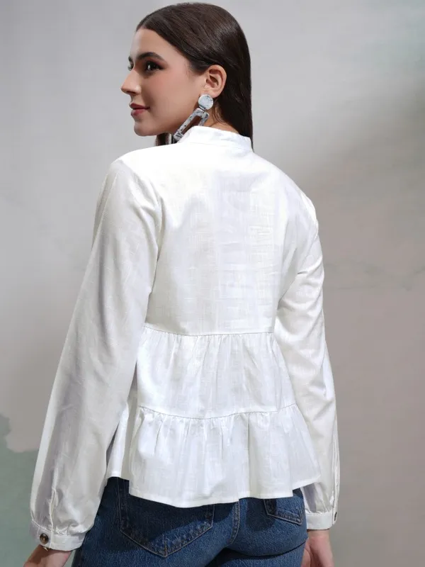 Tokyo Talkies Women White Solid Fitted Top