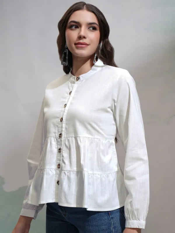 Tokyo Talkies Women White Solid Fitted Top